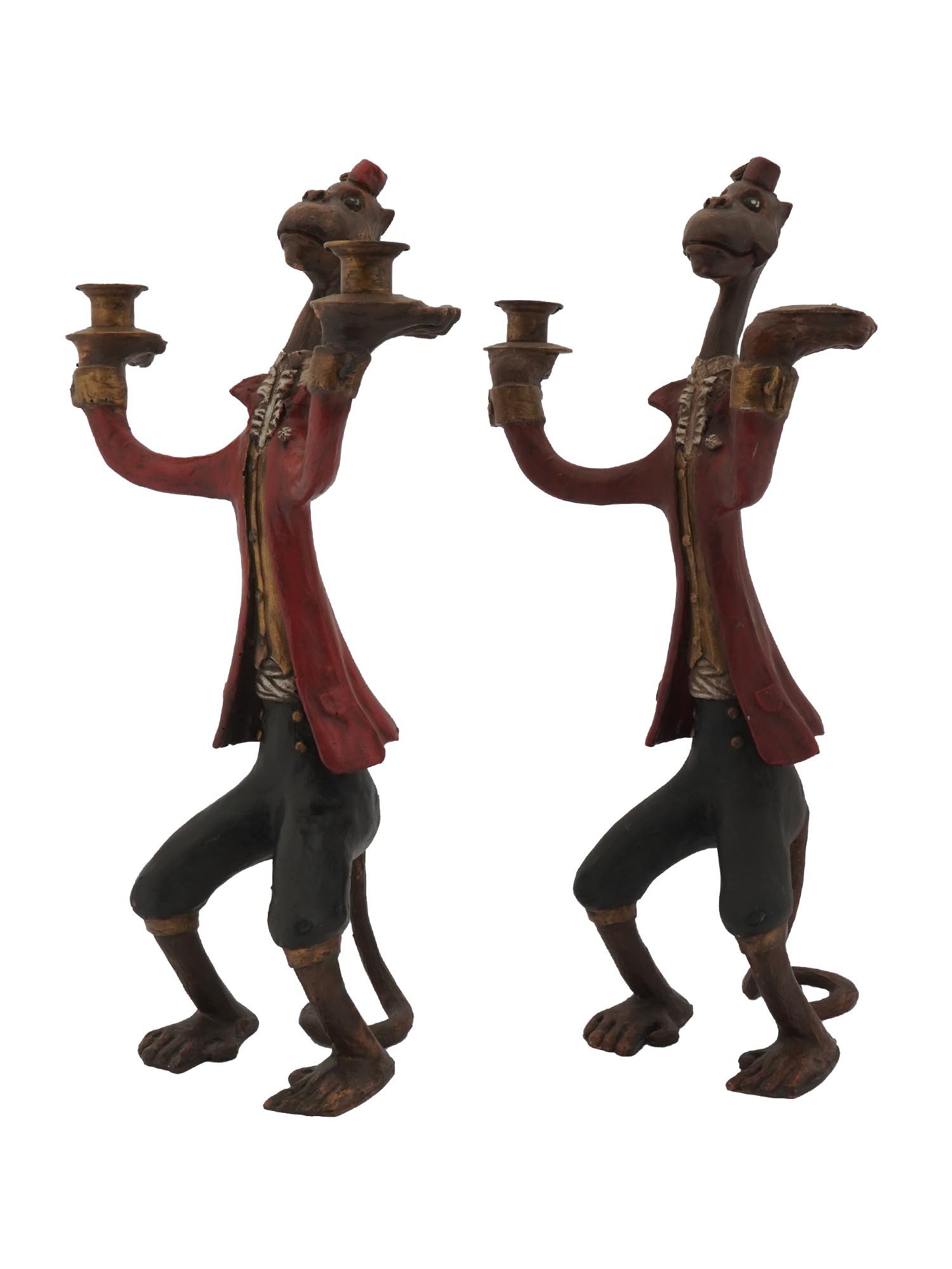 PAIR OF BILL HUEBBE CIRCUS MONKEY CANDLE HOLDERS PIC-2